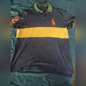 Ralph Lauren Navy Polo Shirt with Yellow Stripe